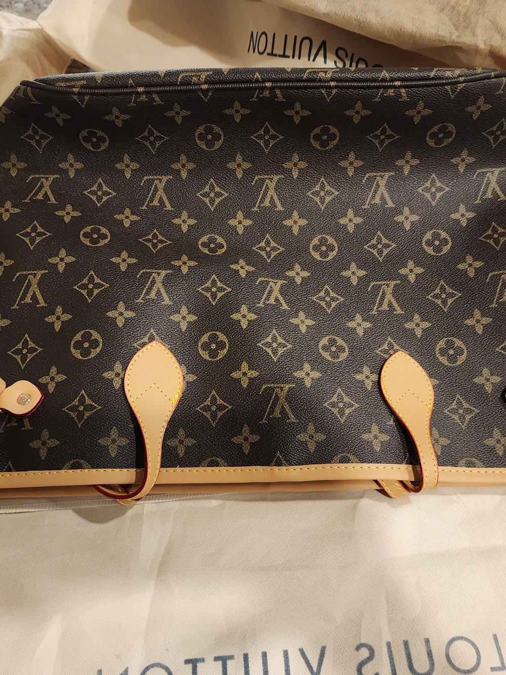 Source Unknown Brown and Tan Monogram Canvas Tote